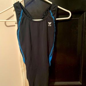 Women’s TYR one piece swimsuit, NWT, size 34 (large) black with blue stripes